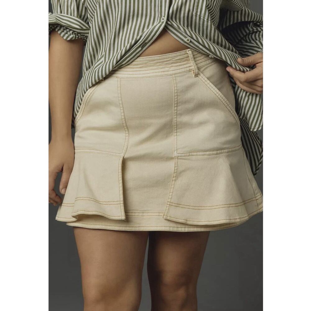 Anthropologie Pilcro Kick Flare Mini Ivory Skirt Size 22W